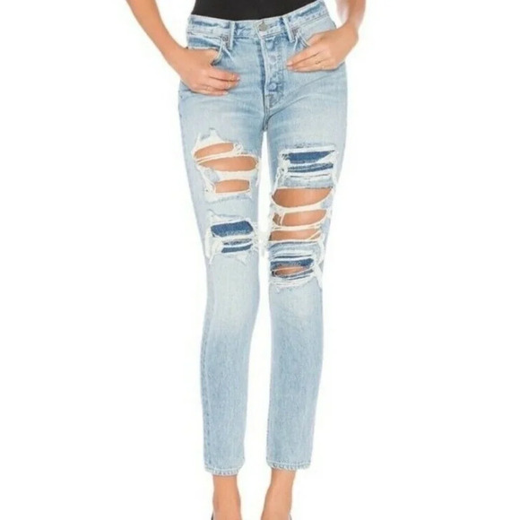 GRLFRND Womens Karolina High Rise Skinny Jeans Distressed Light Wash Size  32 NWT